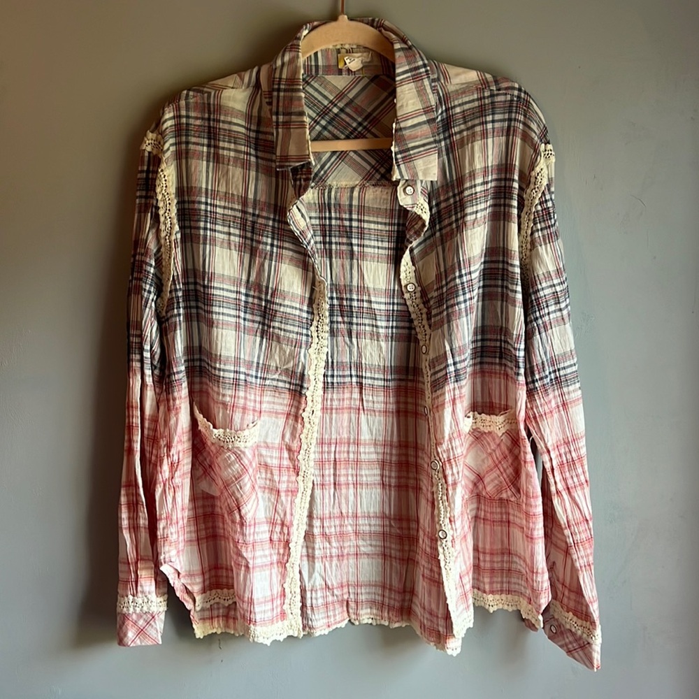 POL Clothing Two Tone Plaid Long Sleeve Small